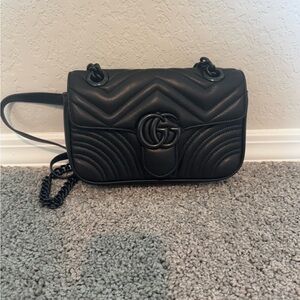 Matte black leather shoulder bag